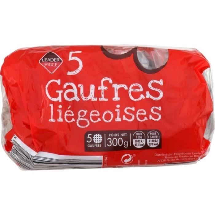 Gaufres liégoises chocolat 5x 60g Leader Price