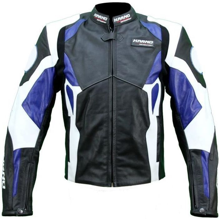 Kc026 Blouson veste cuir moto KARNO bleu - PHANTOM - doubl. hiver amovible