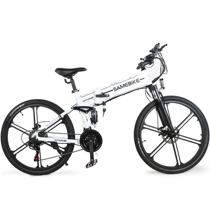 Vélo électrique Samebike LO26-II, 26 pouces, 48V 10Ah, 500W, 35km/h max, VTT 21 Vitesse, Freine à disque - Blanc