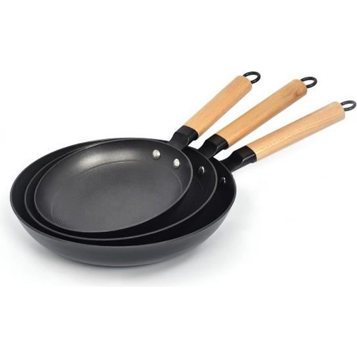 Qulinart by Brandt - Poêle en fonte ultra légère avec couche anti-adhésive en nid d’abeille (Set de 20 - 24 & 28 cm)