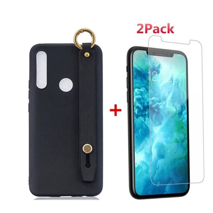 Doux Flexible Coque pour Huawei P Smart Z (6.59-), étui TPU silicone + 2PCS Verre trempé Avec dragonne support Housse noir