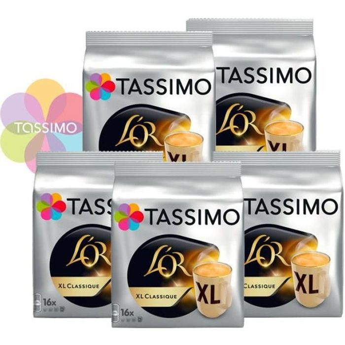 TASSIMO Café dosettes L'Or XL Classique - Lot de 5 x 16 boissons
