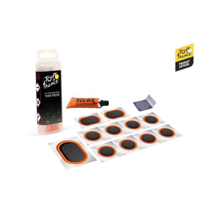 Necessaire rep/rustine tour de france velo 11 pieces/1 dissolution 5 ml/1 grattoir