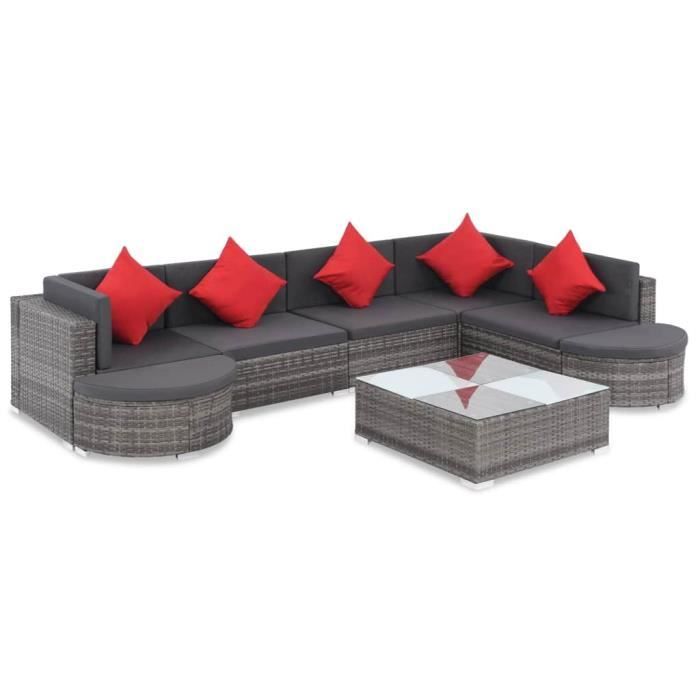 Salon de jardin 8 pcs avec coussins Résine tressée Gris 163708