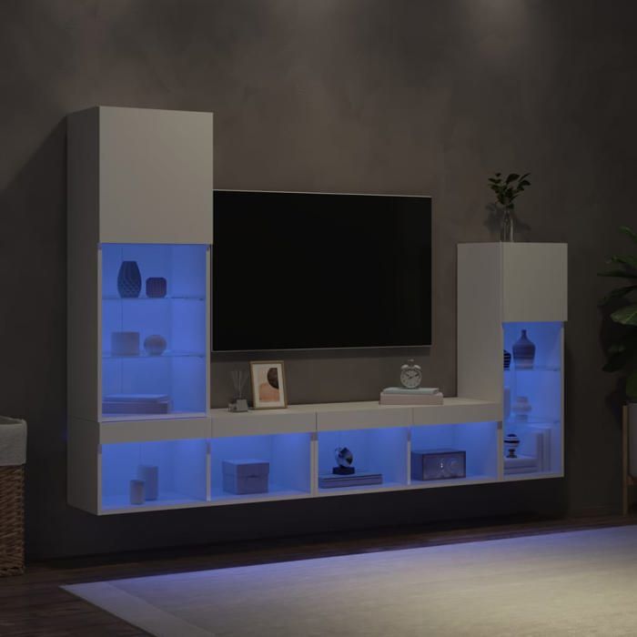 vidaXL Unités murales TV avec LED 4 pcs blanc bois dingénierie 3216647