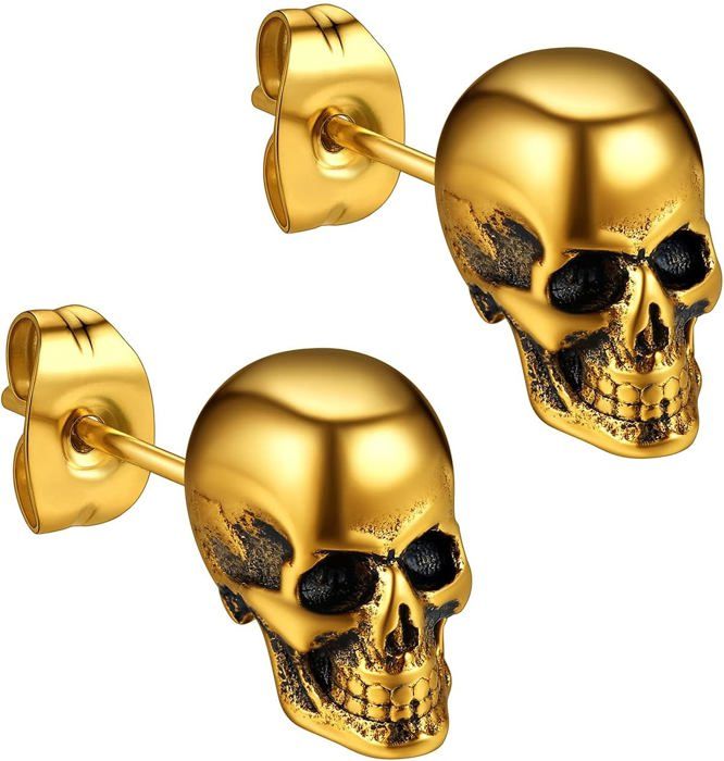 Boucles d'oreilles tête de mort viking en acier inoxydable