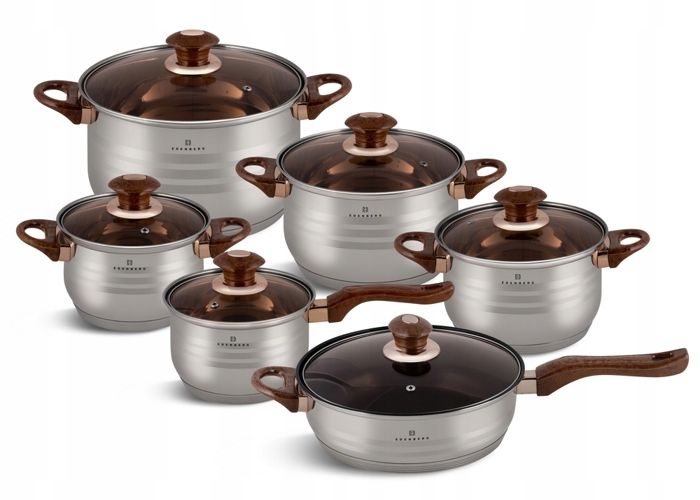 Edenberg Set de 12 casseroles Casserole Poêle Couvercle en verre Acier ...