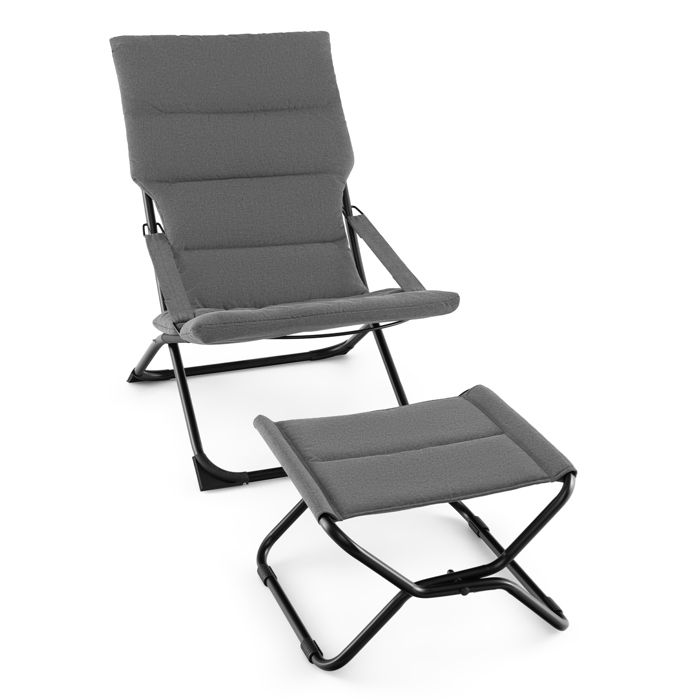 COSTWAY Chaise de Camping Pliante avec Repose-pied Coussin Amovible Chaise de Plage Inclinable pour Terrasse Jardin Patio Gris