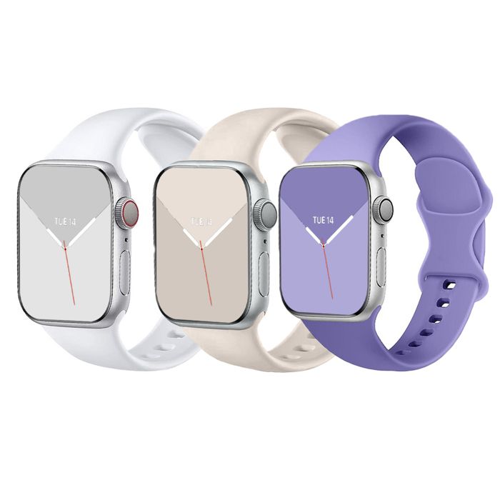 Lot de 3 Bracelet Silicone Blanc/Lilas/Starlight Souple pour Apple watch Serie 9 8 7 6 5 4 3 2 1 SE 42mm 44mm 45mm 49mm-Visiodirect
