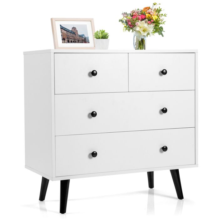 COSTWAY Commode Chambre 4 Tiroirs avec Rails Coulissants Lisses Kits Anti-Renversement pour Chambre Salon 80 x 40 x 77 cm COSTWAY Commode Chambre 4 Tiroirs avec Rails Coulissants Lisses Kits Anti-Renversement pour Chambre Salon 80 x 40 x 77 cm