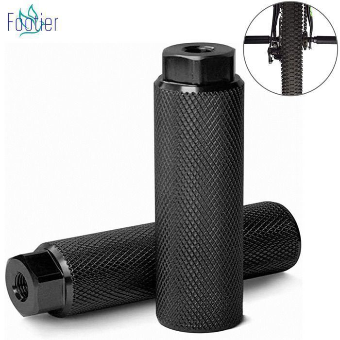 1 Paire BMX Pegs, Bike Pegs Antidérapantes en Alliage d'aluminium, Repose-Pieds Cylindriques pour Vélos BMX,Pédale de Vélo- Noir