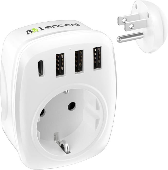 Adaptateur De Voyage 6 En 1 USA Vers France - Avec 2 Prises EU, 2 USB-C, 2 USB-A, Pour Canada, Mexique, Thaïlande...