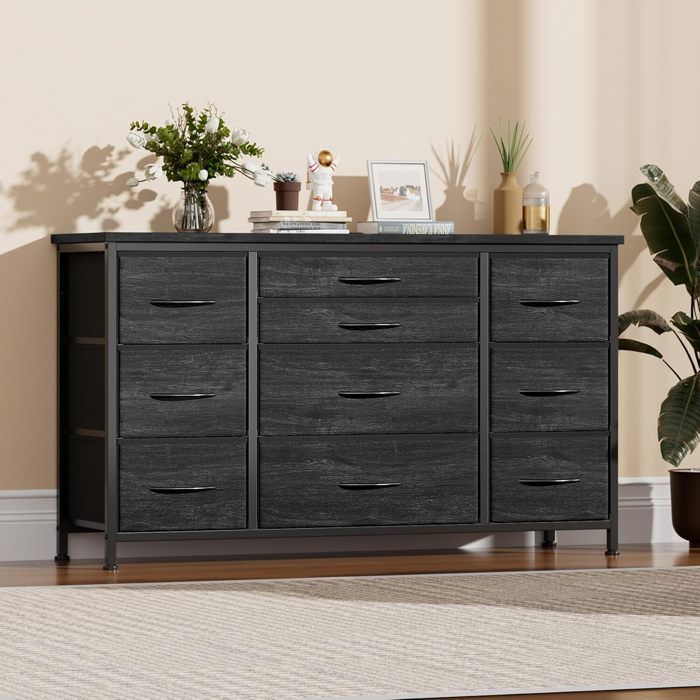 Commode de chambre avec 10 Tiroirs en Tissu - Meuble de Rangement de Chambre Salon Couloirs Entrées 121x39x70cm