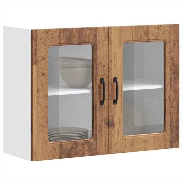 vidaXL Armoire murale de cuisine avec porte en verre Kalmar vieux bois meuble mural de cuisine armoires murales avec 853615