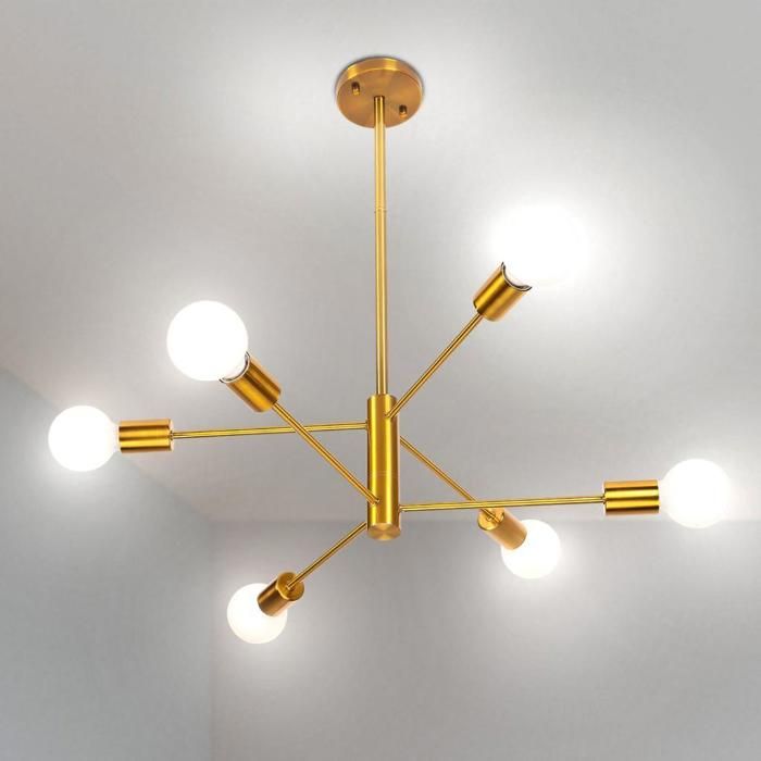 WOTTES Plafonnier Industriel 6 têtes - Vintage Luminaire en Métal Cuivre - Rétro Plafonnier pour Salon Cuisine Bar