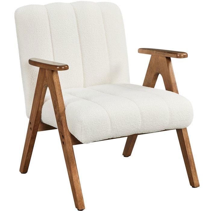 Yaheetech Fauteuil de Salon-Testé SGS-Chaise Rembourrée en Tissu Bouclette-Pieds Bois Massif-Dossier Capitonné Charge 136kg Blanc Yaheetech Fauteuil de Salon-Testé SGS-Chaise Rembourrée en Tissu Bouclette-Pieds Bois Massif-Dossier Capitonné Charge 136kg Blanc