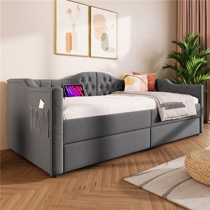 Cadre de canapé-lit | Canapé convertible Gris Métal 90x200 cm CFW66632