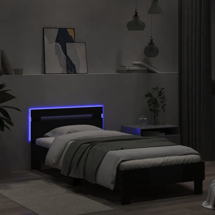 Cadre de lit 1 Place - GKK - avec LED - sans matelas - noir 75x190 cm 631