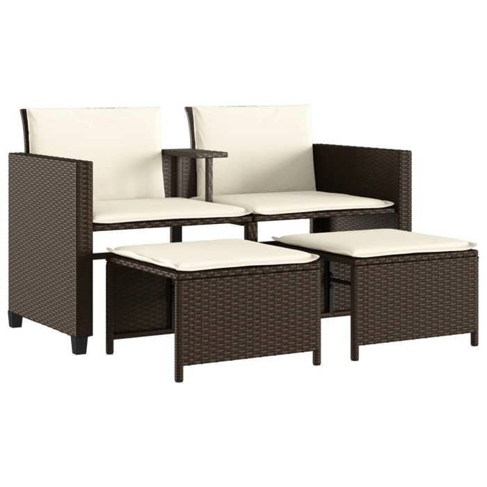 2025 RemiseCanapé dangle extérieur Canapé de jardin 2 places avec table et tabourets marron rotin - 1parcel SJ1275975
