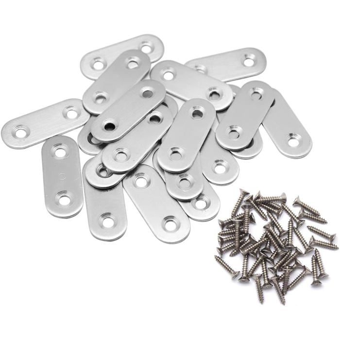 Plaques dassemblage métalliques - HANDEIU - Lot de 20 - Acier inoxydable - 36x16x2 mm - Argent