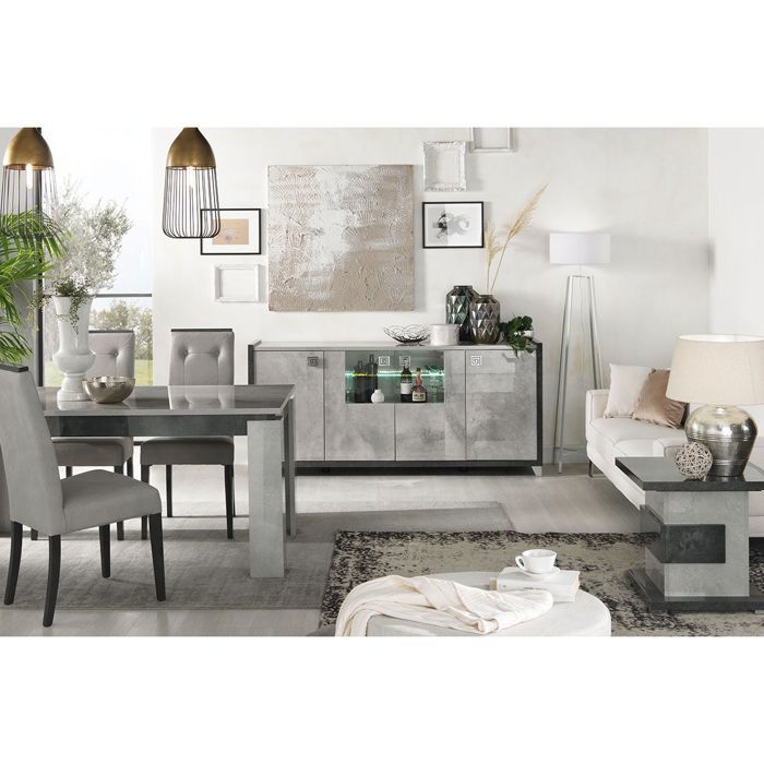 HOFFMAN - Ensemble Buffet + Table dAppoint + Table de Repas à 4 Pieds