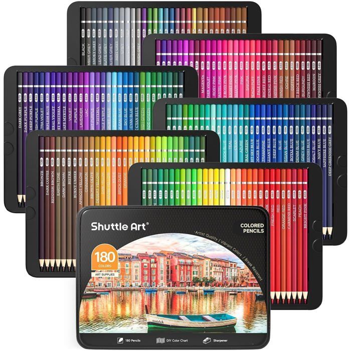 Shuttle Art 174 Crayon de Couleurs Professionnel, Crayon de Couleur avec Livre de Coloriage, Boîte en Métal, Crayons de Couleur pour Dessin, Esquisse, Coloration pour Amateurs, Professionnels
