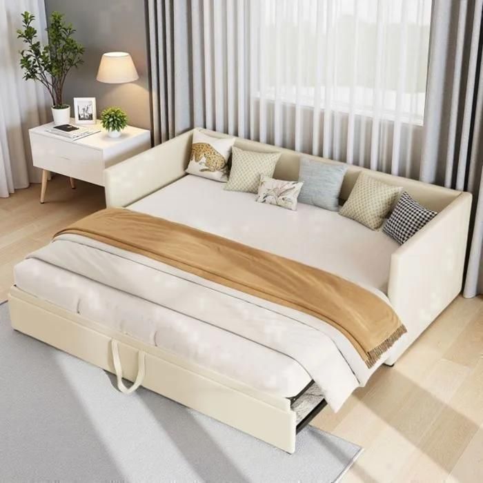 Canapé Lit Convertible 2 Places ADWOLT Sofa Bed en velours 90/180x200 cm pour Studio et Invités Beige Matelas non inclus