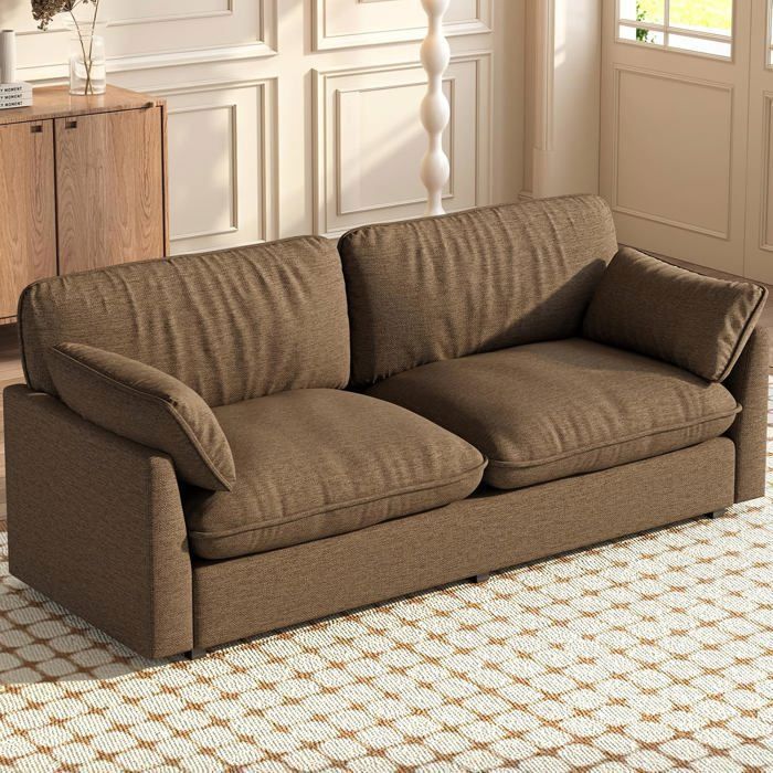 Guyii Canapé 2 Places 210 cm avec 2 Coussins Canapé Moderne 2 Places avec Coussins Extra Larges et Profonds pour Salon Marron