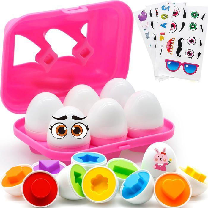 Luclay Œufs Assortis 12 Pièces Oeufs de Pâques Puzzle Jouets pour Enfants Couleurs et Formes Tri Apprentissage Jouets Montessori Cadeaux pour Enfants (Motifs Géométriques