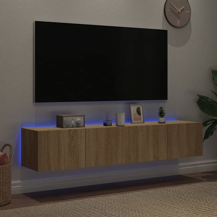 Meuble TV mural avec LED - vidaXL - Chêne sonoma - 80x35x31 cm - Lumières LED RVB - 2 pièces - Compartiment 38x35x27 cm