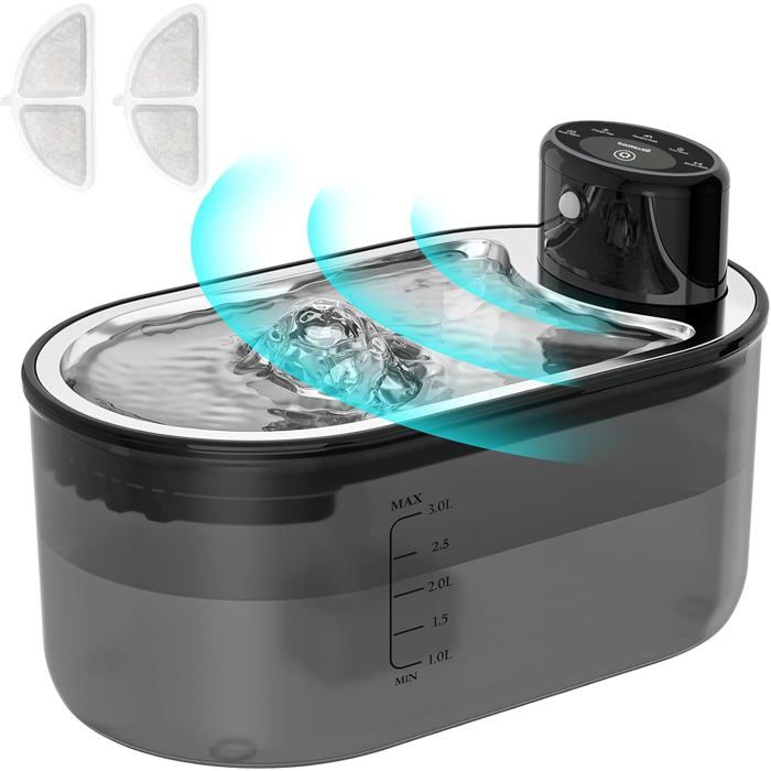 Fontaine à eau pour chat - TOMXCUTE - 3L - Sans fil - Détecteur de mouvement - Batterie 5000mAh