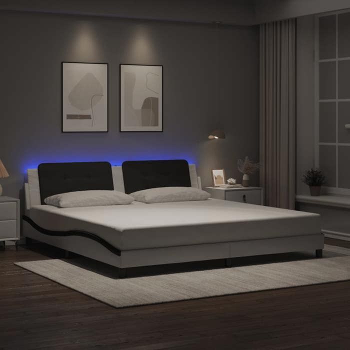 Soldes FlottantsLit double 200x200cm Structure de lit classique avec LED sans matelas Zadar blanc et noir 200x200cm