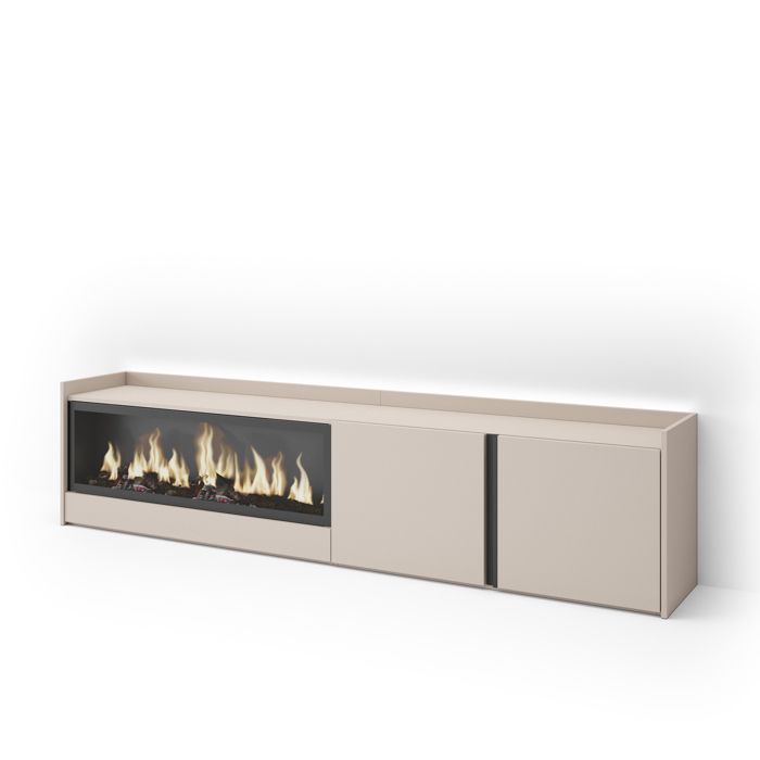 Meuble TV Banc Télé 212x35x50cm Pour les TV jusquà 80 Cheminée électrique XXL LED Beige RF4826