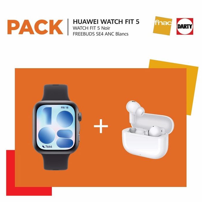 Montre connectée Huawei Pack Watch Fit 5 Bluetooth Noir + Ecouteurs sans fil True Wireless FreeBuds SE 4 avec réduction de bruit
