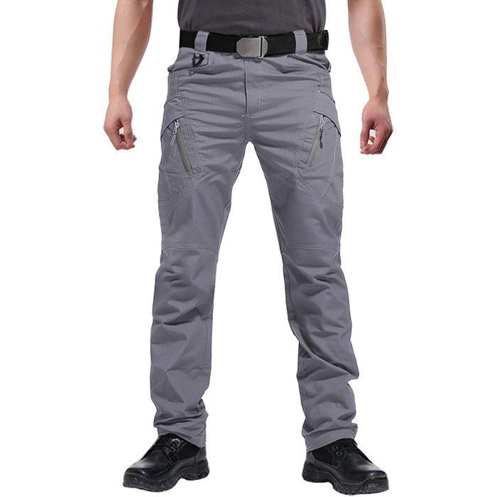 Pantalon cargo tactique homme coton résistant 8 poches zippées élastique respirant gris 38/30 trekking outdoor travail vélo moto