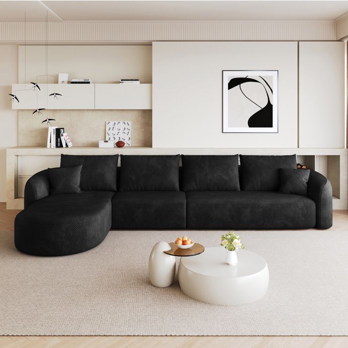 Canapé dangle modulable compressé 336 cm 5 places tissu chenille noir sans montage