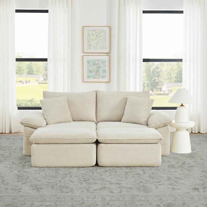 Canapé 2 places - KOMHTOM - Relaxation - Mousse haute densité - Repose-pieds et poches - Beige Canapé 2 places - KOMHTOM - Relaxation - Mousse haute densité - Repose-pieds et poches - Beige
