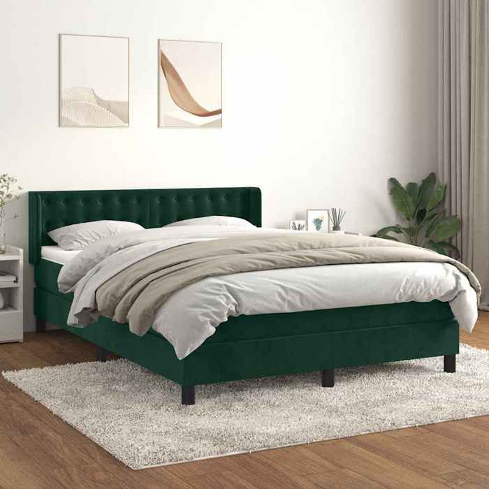 vidaXL Sommier lattes matelas vert foncé 140x190 cm velours grand format moelleux teinte intense literie luxe design