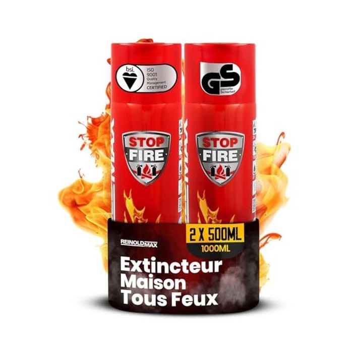 Lot de 2 Extincteurs Aérosol 500 ML Maison Cuisine - Rouge - Aluminium - Bombée - Portable