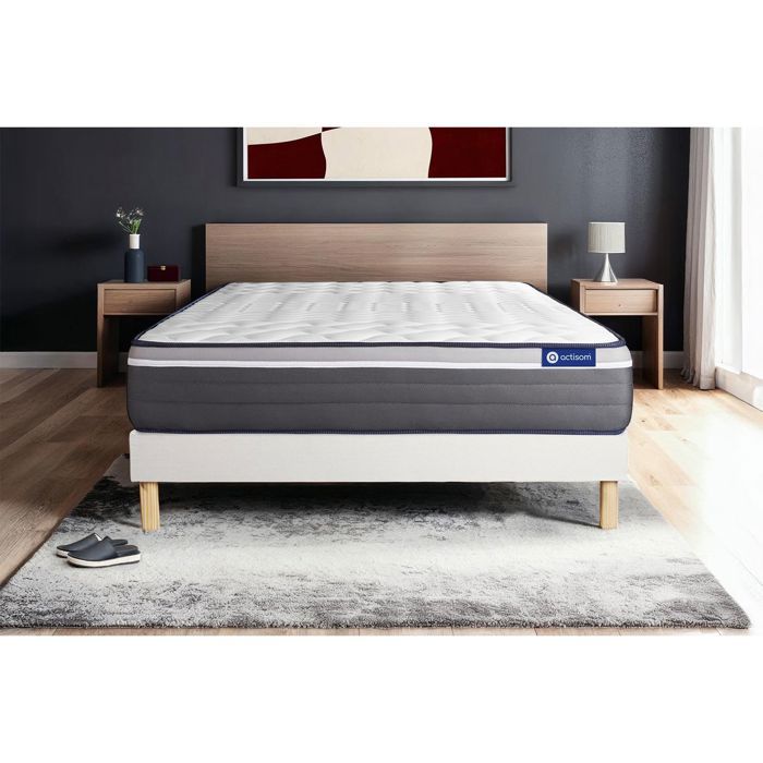 Ensemble Matelas Sommier 160x200 cm - Sommier Blanc (en kit) - Actilatex Plus