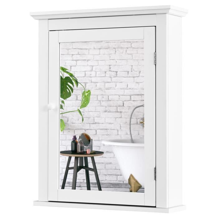 Costway Armoir De Toilettes Mural Avec Miroir Et 2 Etageres Meuble