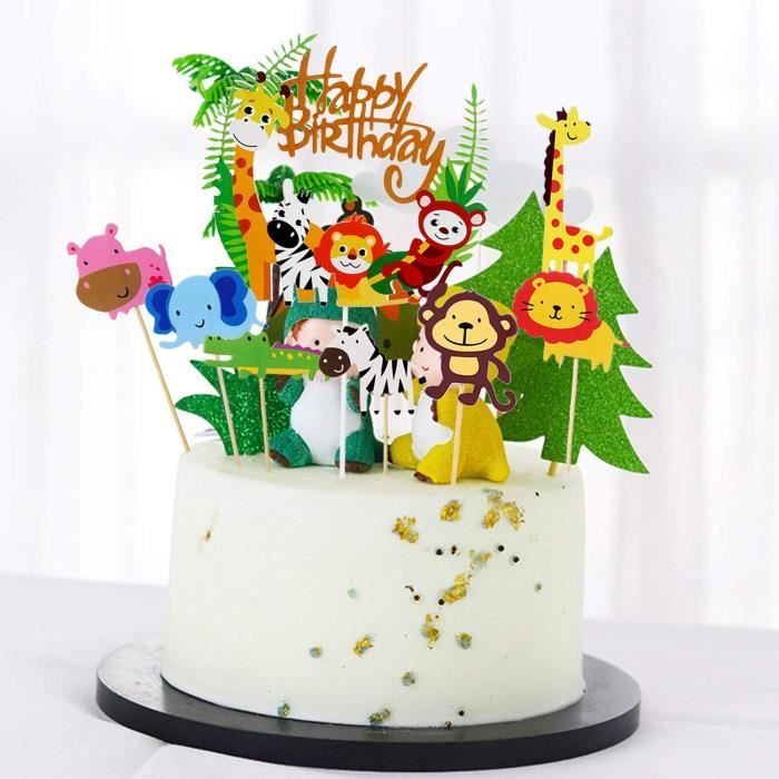 35 pcs Jungle gâteau Animal + Guirlande Joyeux Anniversaire Jungle pour  Enfants garçon Fillegâteau Animaux Jungle décoration [256] - Cdiscount  Beaux-Arts et Loisirs créatifs