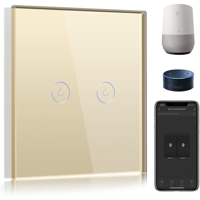 Interrupteur Connecté WiFi Tactile Gris - Va-et-vient Sans Fil - 2 Gang 1 Voie - 1000W - Neuf Sous Blister