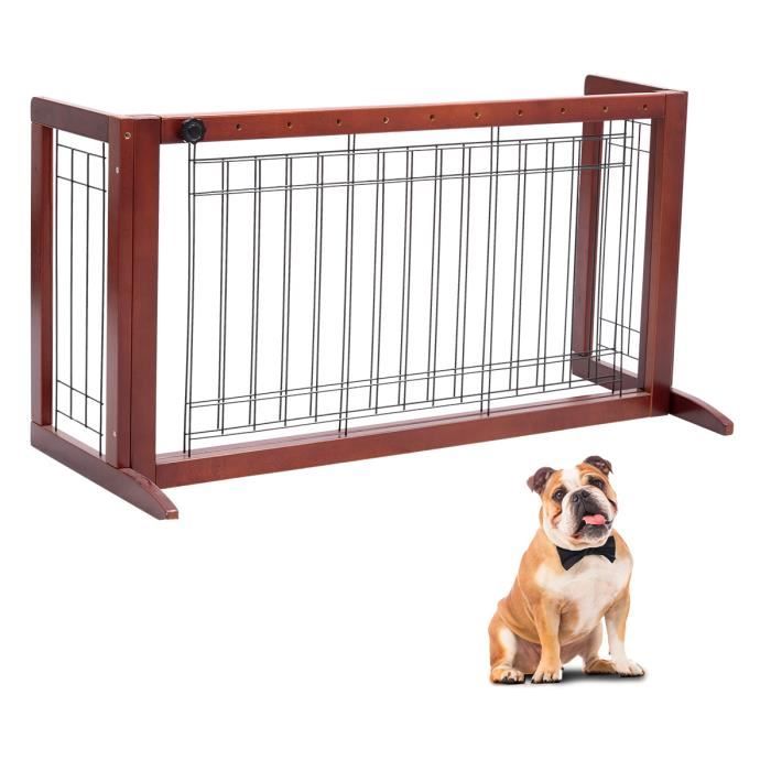 GYMAX Barrière de Sécurité Réglable en Bois, pour Chien, Clôture de Sécurité Pliante Pour Animaux de Compagnie Panneau Autoportant