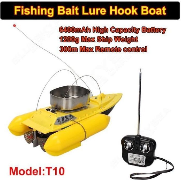 T10 bateau d'appât pour pêche anti-vent batterie 6400mAh distance de controleur 300m 1200g (jaune)