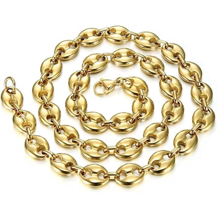 Collier Grain De Café En Acier Doré - 60 Cm, Maillon 10 Mm - Neuf Avec étiquettes