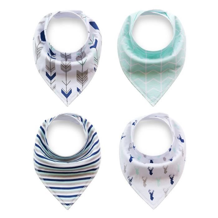 Lot De 4 Bavoirs Bandana Bébé En Mousseline - Super Absorbants, Taille Réglable 0-36 Mois - Unisexe - 10