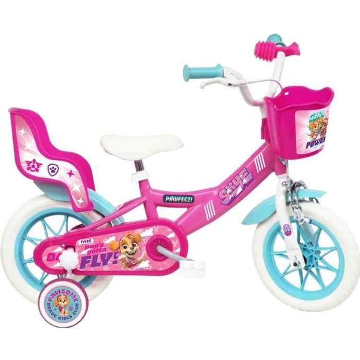 Vélo enfant 12'' Pat Patrouille pour enfant < 90 cm équipé de 2 freins, 2  stabilisateurs, plaque avant décorative + Bidon arrière ! - Cdiscount Sport