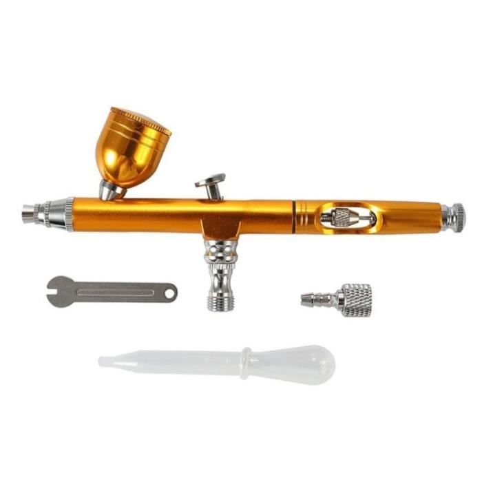 TOPINCN Aérographe Double Action 0.3mm Alimentation Gravité - Kit Pistolet Aérographe Jaune Pour Nail Art, Tatouage Temporaire, Peinture Maquillage Et Modélisme