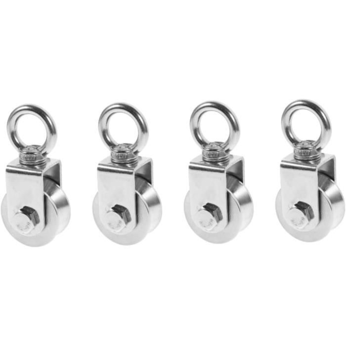 Poulies En Acier Inoxydable - Lot De 5 Poulies + 5 Mousquetons à Ressort, Pour Corde, Auvent, Fitness Et Treuil